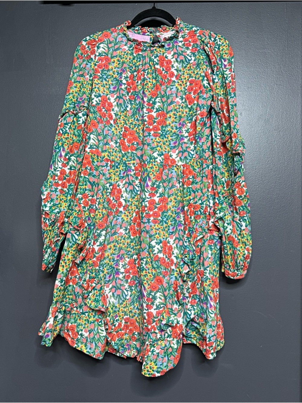 Banjanan Floral Print Ruffle Dress Long Sleeve M
